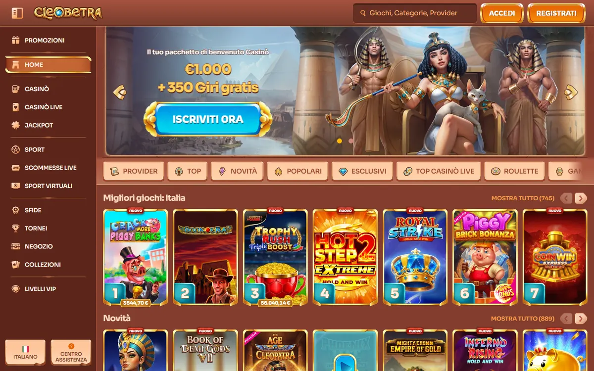 Schermata del sito Cleobetra