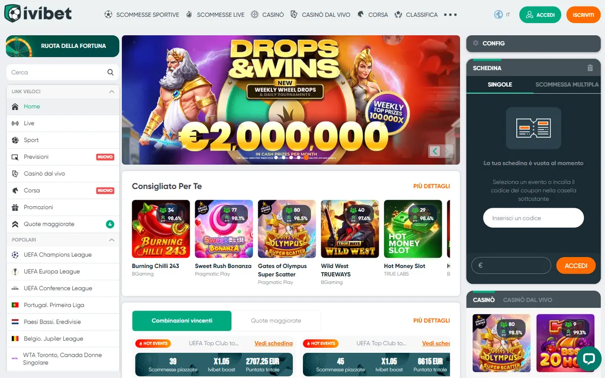 Schermata del sito Ivibet